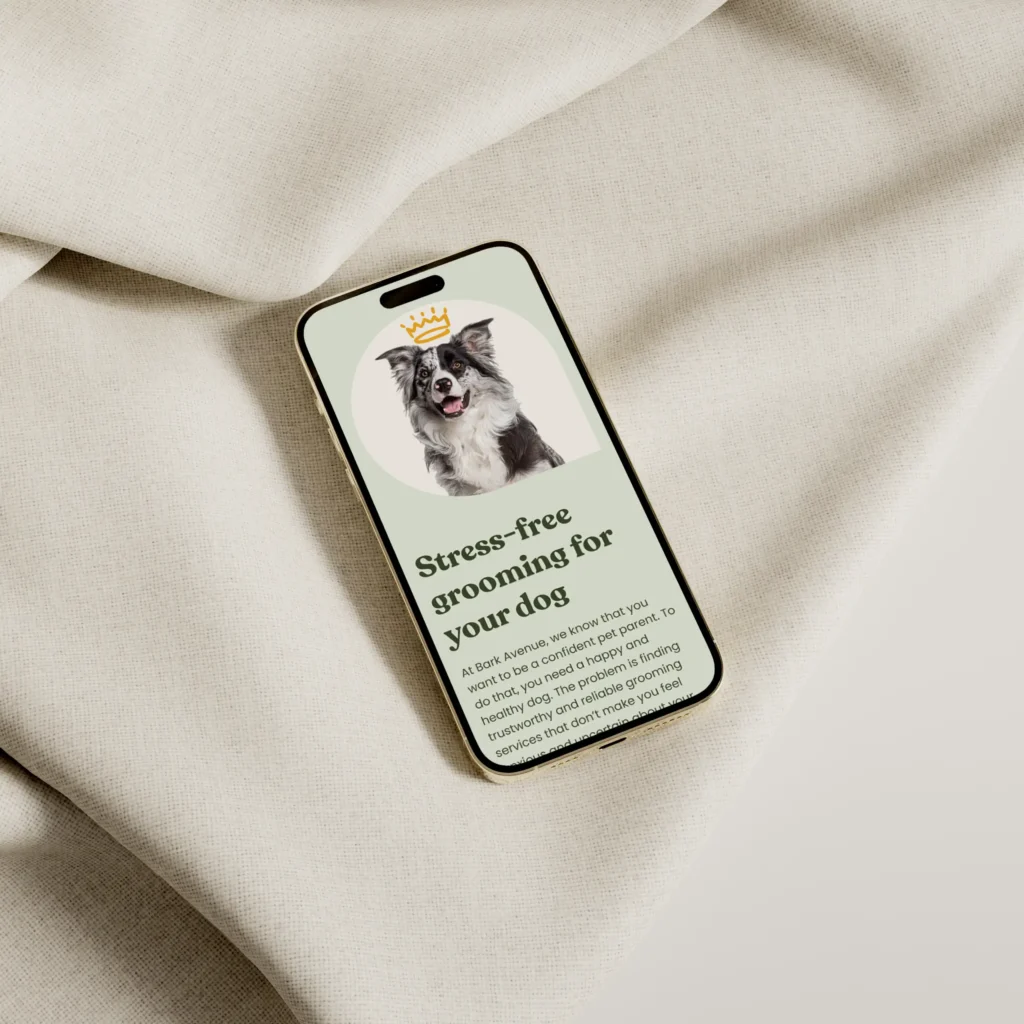 Bark Avenue website shown on a phone