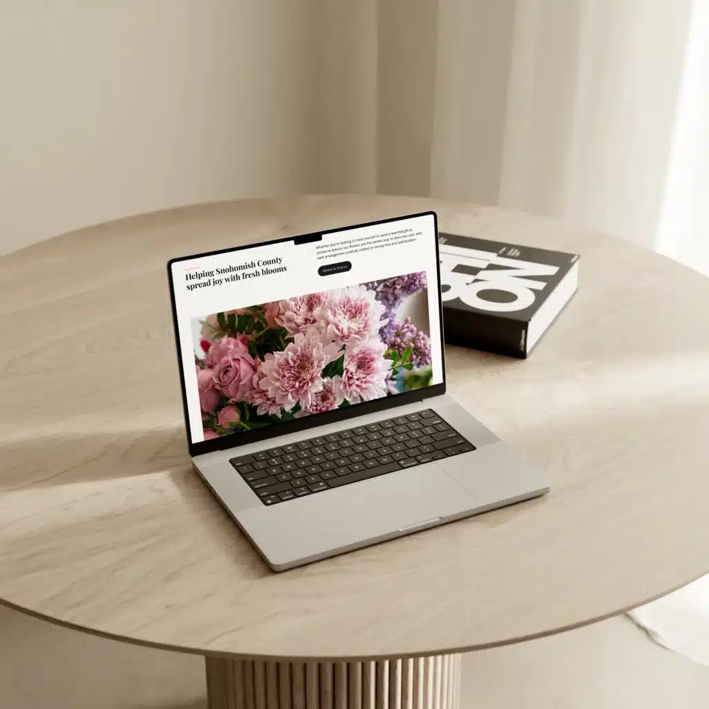 Dancing Flower Farms website shown on a laptop